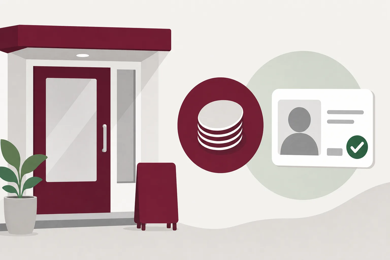 Illustration av entrén till ett förarprovskontor med en symbol för 200 kronor och en id-kortssiluett