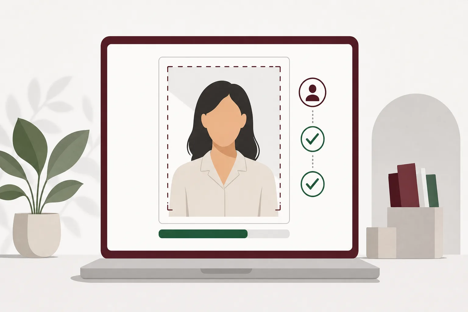 Illustration av en stående porträttruta i ett digitalt ansökningsformulär mot en vit bakgrund