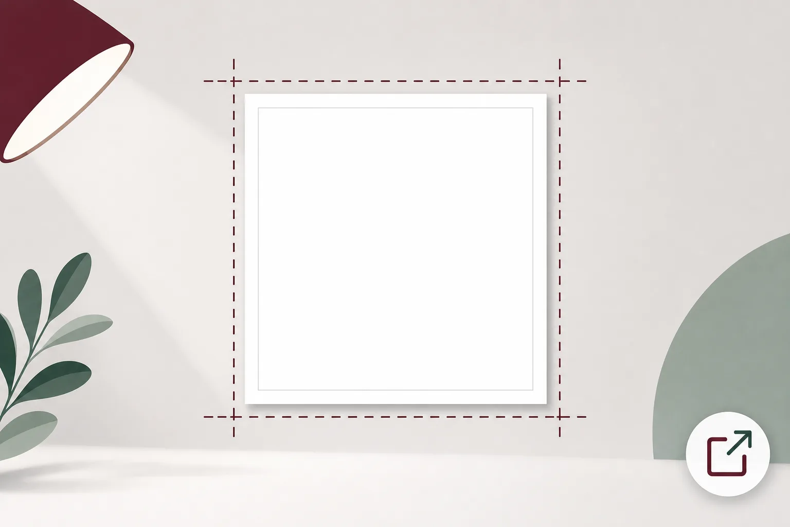 Illustration av en vit kvadratisk fotoram i formatet 5 gånger 5 centimeter med en liten symbol för en extern länk i hörnet